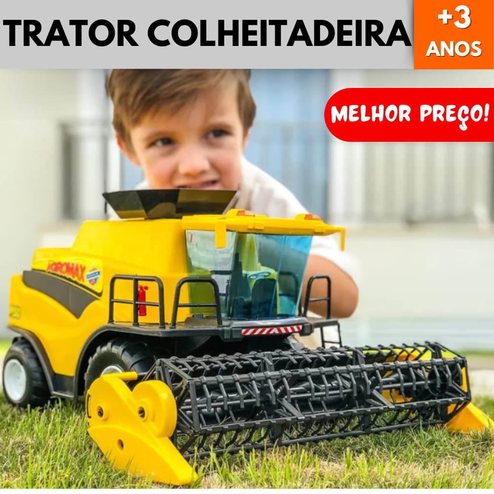 Trator Colheitadeira Grande 52CM Realista Fazendinha Caminhão Poliplac