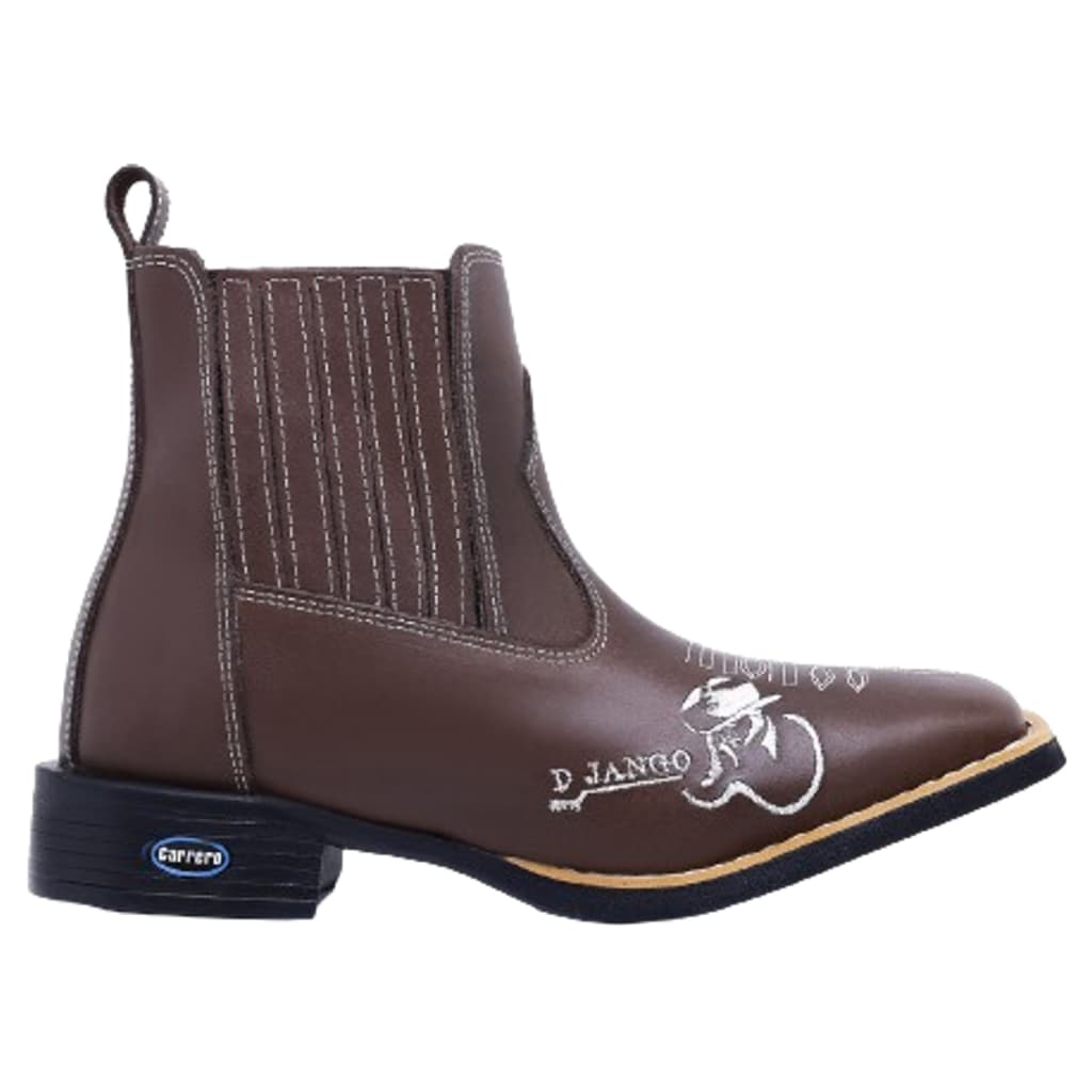 Botina Cano Curto Country Masculina Bordada Tiao Em Couro Bico Quadrado
