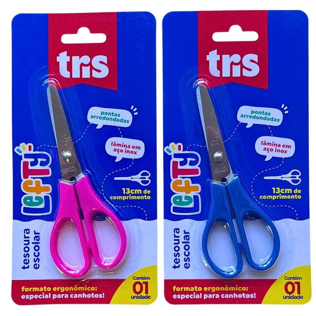 Tesoura para Canhotos rosa ou azul lâmina de aço INOX 13cm 1 unidade Lefty TRIS