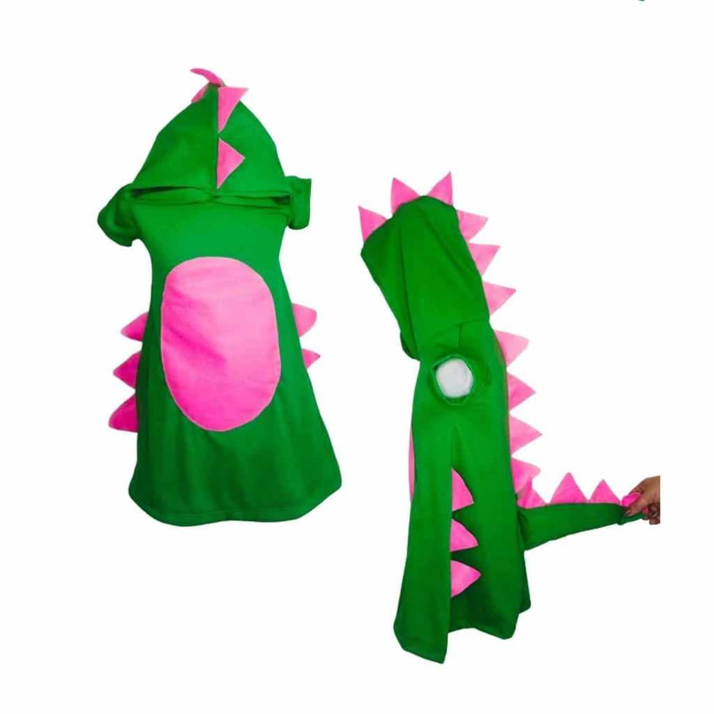 Fantasia Dinossauro Menina (Vestido infantil) Verde/rosa dino menina