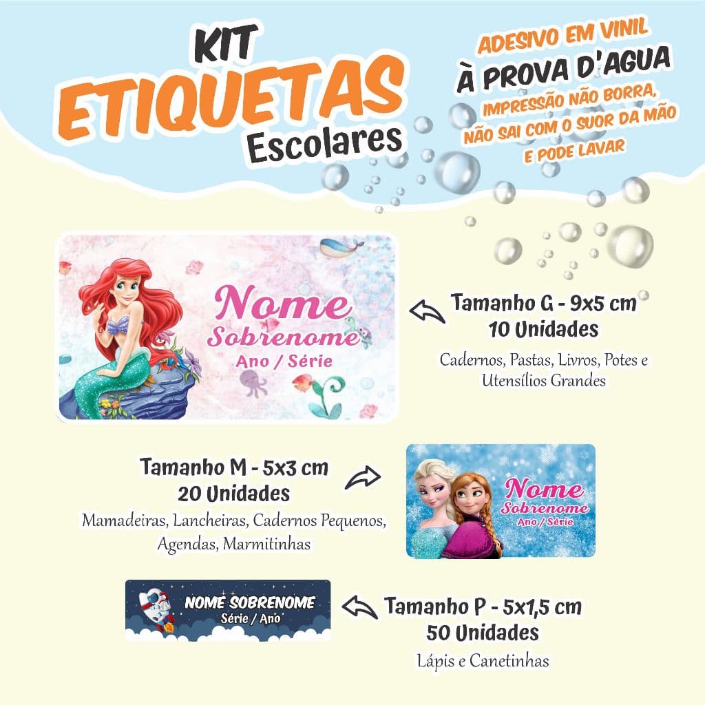 Kit 80 Etiquetas Escolares Adesivas a Prova D'agua
