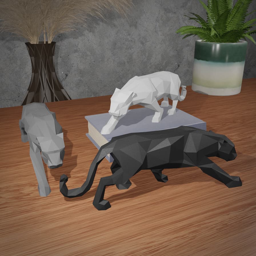 Pantera Low poly geométrica para decoração 25cm