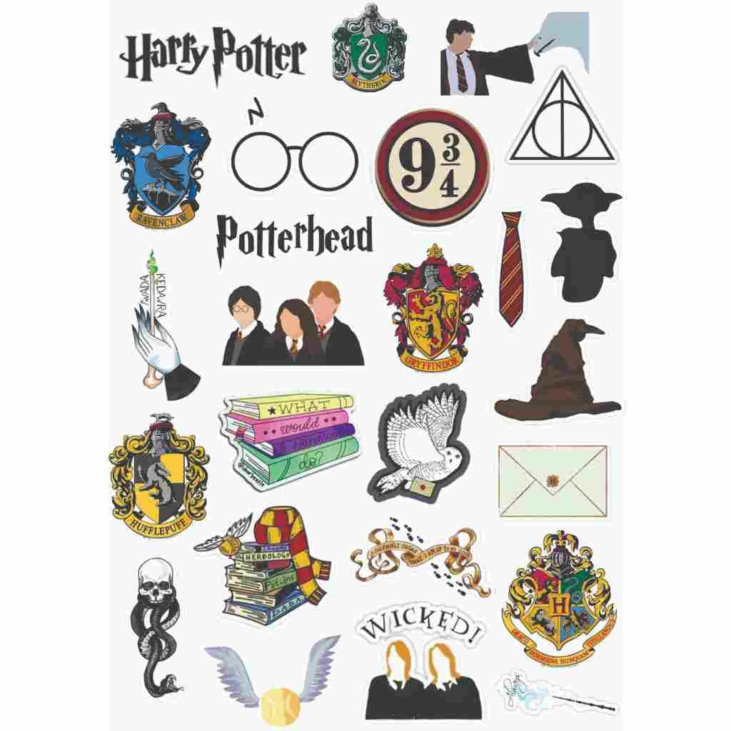 Cartela 25 Adesivos HP Harry Potter Geek para Caderno Carro Moto em Vinil Premium