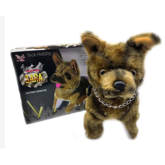 Cachorrinho Policial de Pelúcia que Anda, Late e Dá Cambalhota  Brinquedo Interativo com Som
