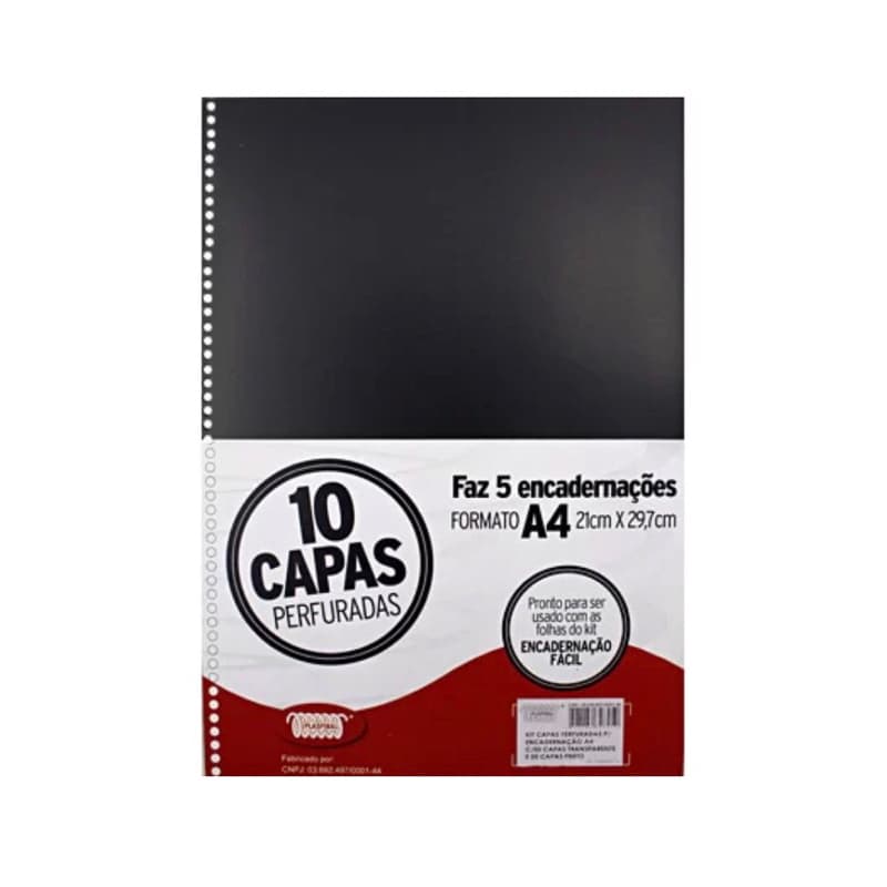 Capa p/encadernação PP 0,30 A4 transp/pt perfurada PT 10 UN