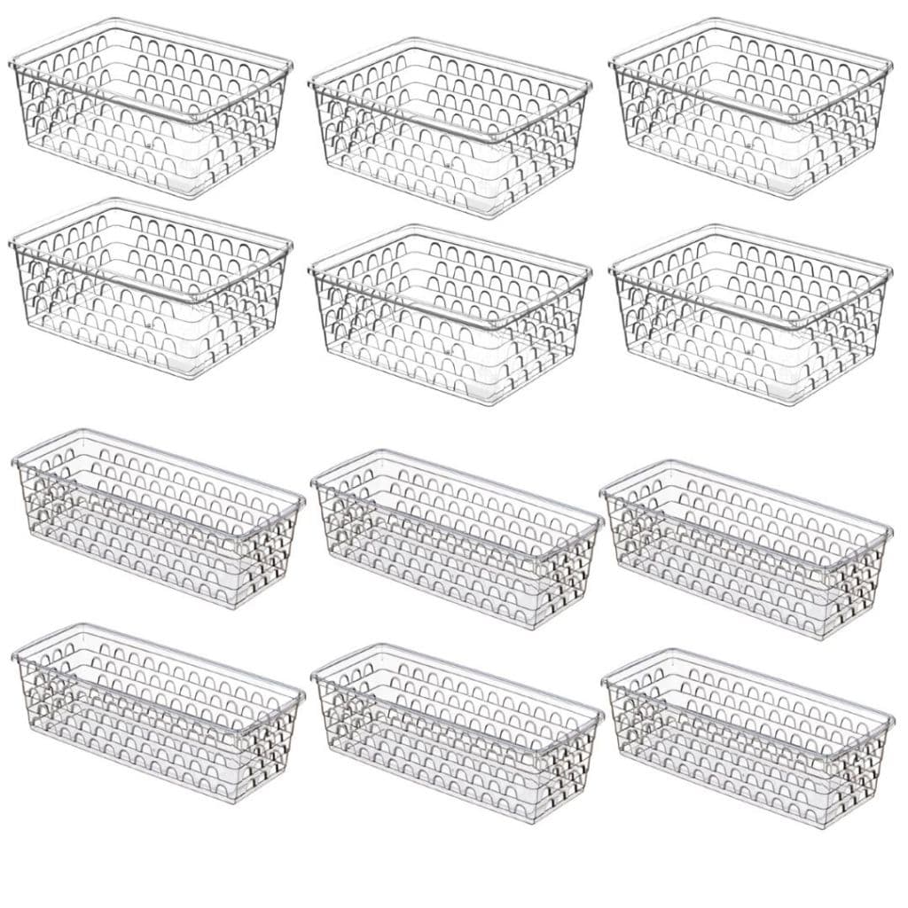 Kit 12 Cesto Organizador Multiuso Retangular Grande Alto 6pçs  29x20 e 6pçs 28x11 TRANSPARENTE