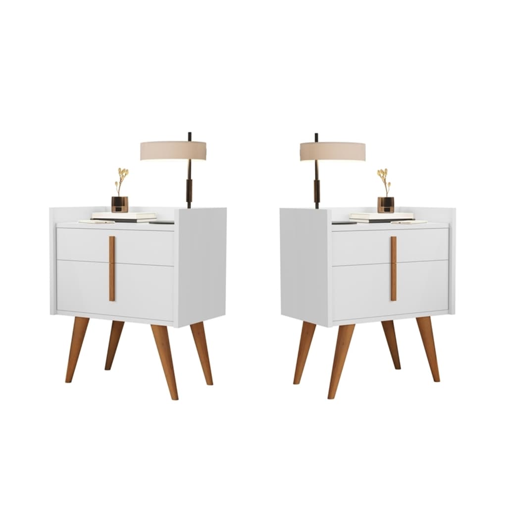 Kit Com Duas Mesas De Cabeceira Retrô 1 Gaveta Decoração Quarto Davi 1188 Criado Mudo