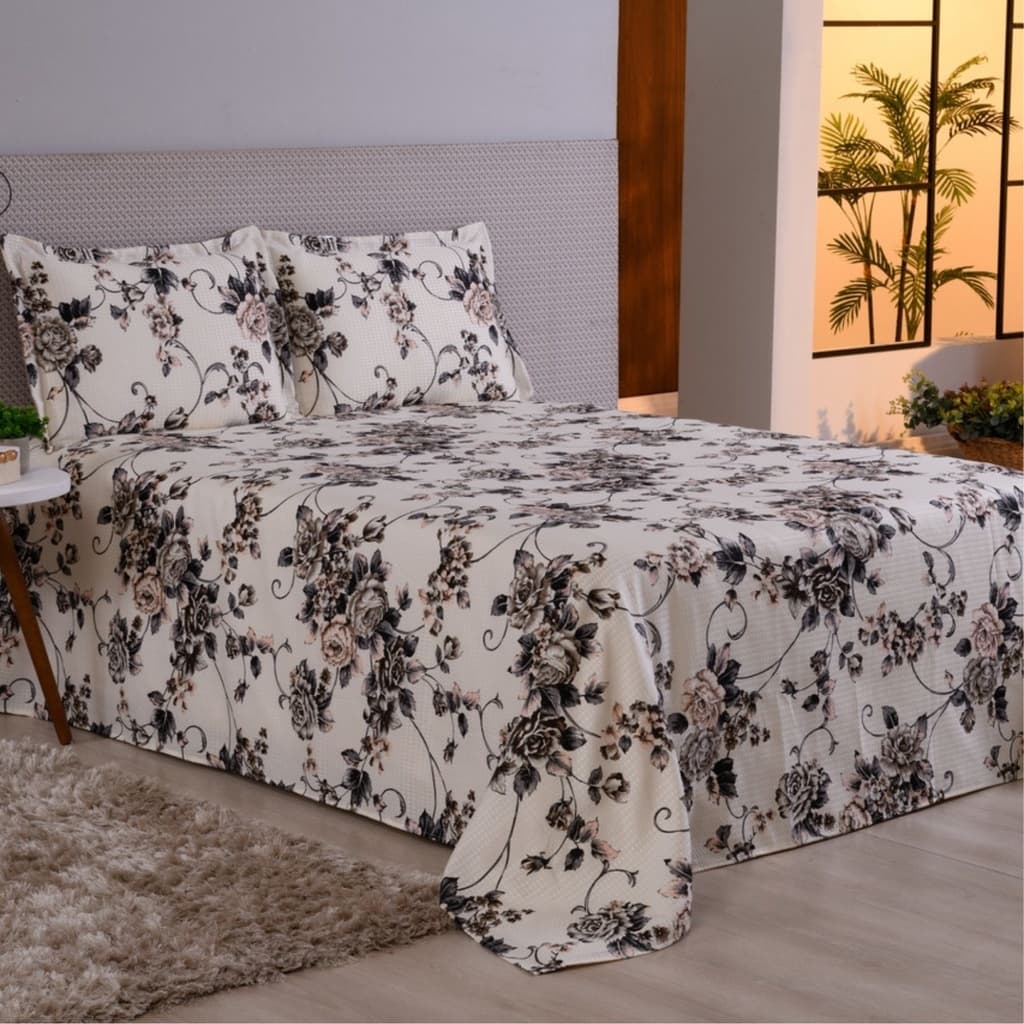 Kit Colcha Cris Piquet 3 Peças Casal King Estampado