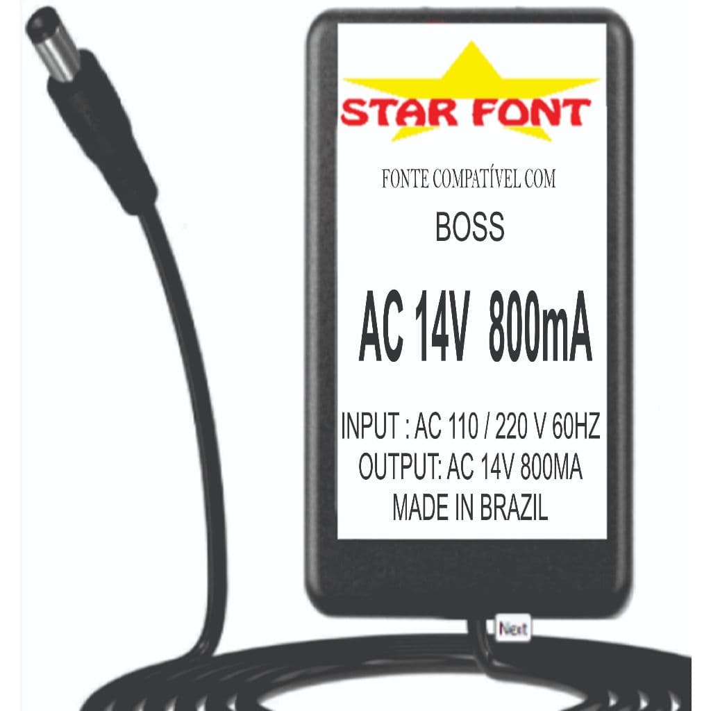 Fonte AC 14V 800mA Para Pedal Boss BRC-120