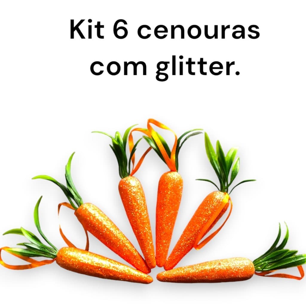 Kit 6 Cenouras 11CM com glitter Guirlanda Páscoa Decoração Coelho Cesta Enfeite