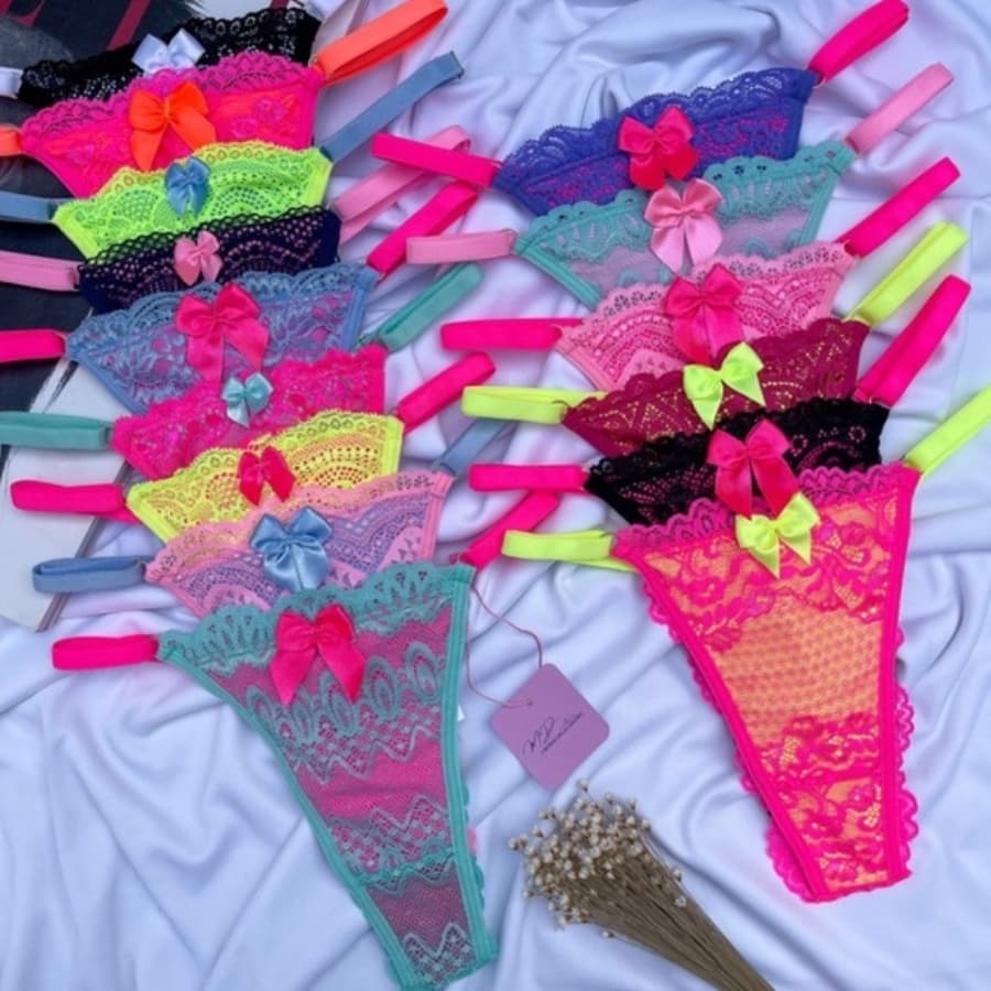 Kit 10 Calcinhas Em Renda Neon Bicolor Sensual Com Regulagem Tangas Coloridas