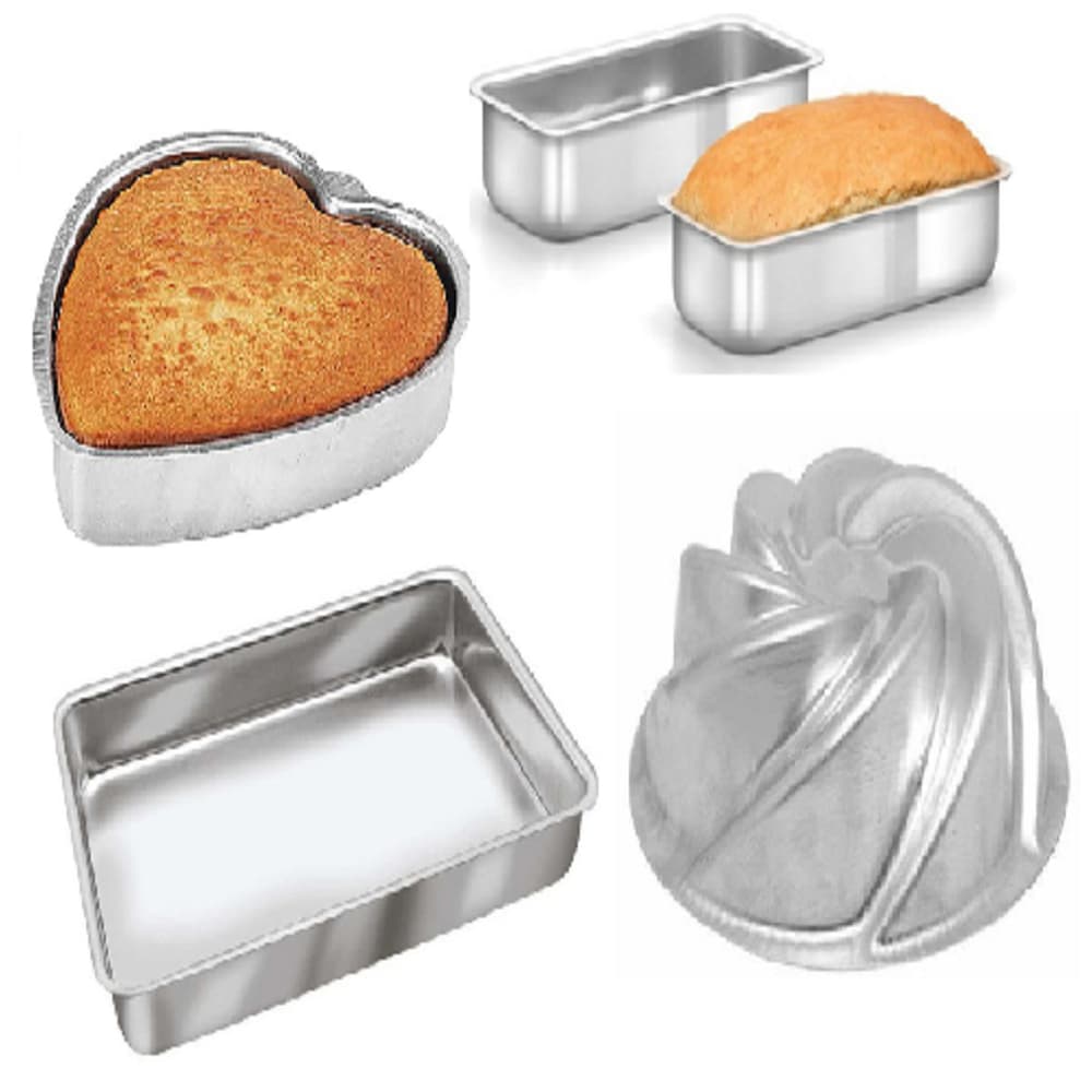 Conjunto de Assadeiras 5 pçs Formas Para Pães e Bolos, Forma Vulcão, Retangular, Forma Coração, 2 Forma de Pão