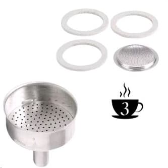 Kit Reparo Cafeteira Italiana 3 Cafés 1 Funil 1 Filtro e 3 Borracha