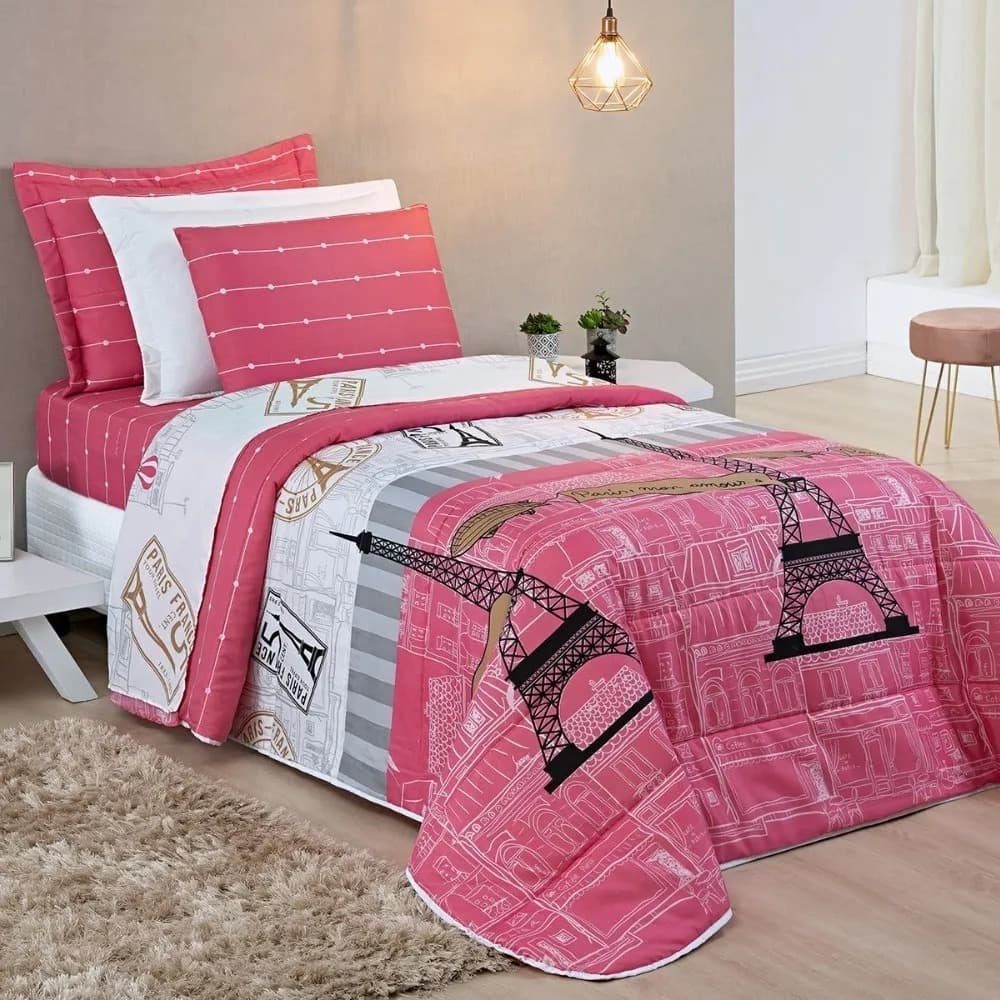 Kit De Cama Menina Paris Cobre Leito Conjunto Lençol Coberdrom Manta Juvenil Cama Posta Solteiro Mocinha