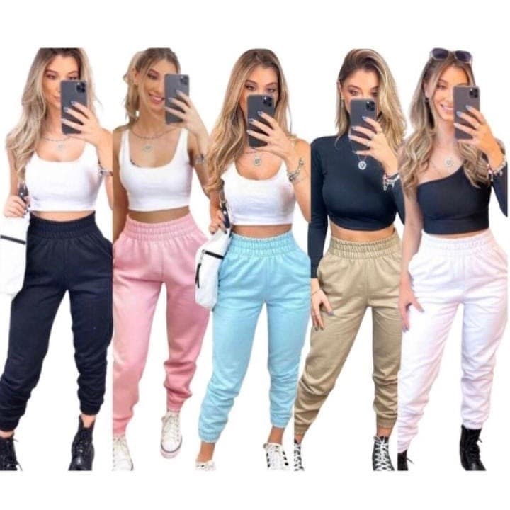 KIT 2 Calças Moletom Feminina Jogger Cintura Alta Tecido top Grosso Flanelado