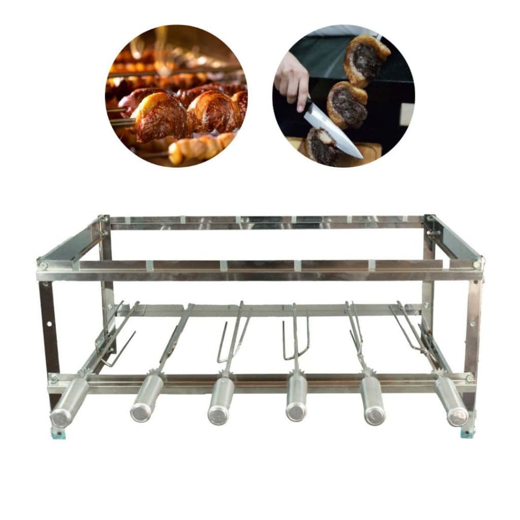 Suporte de Churrasqueira 100% Inox com 6 Espetos