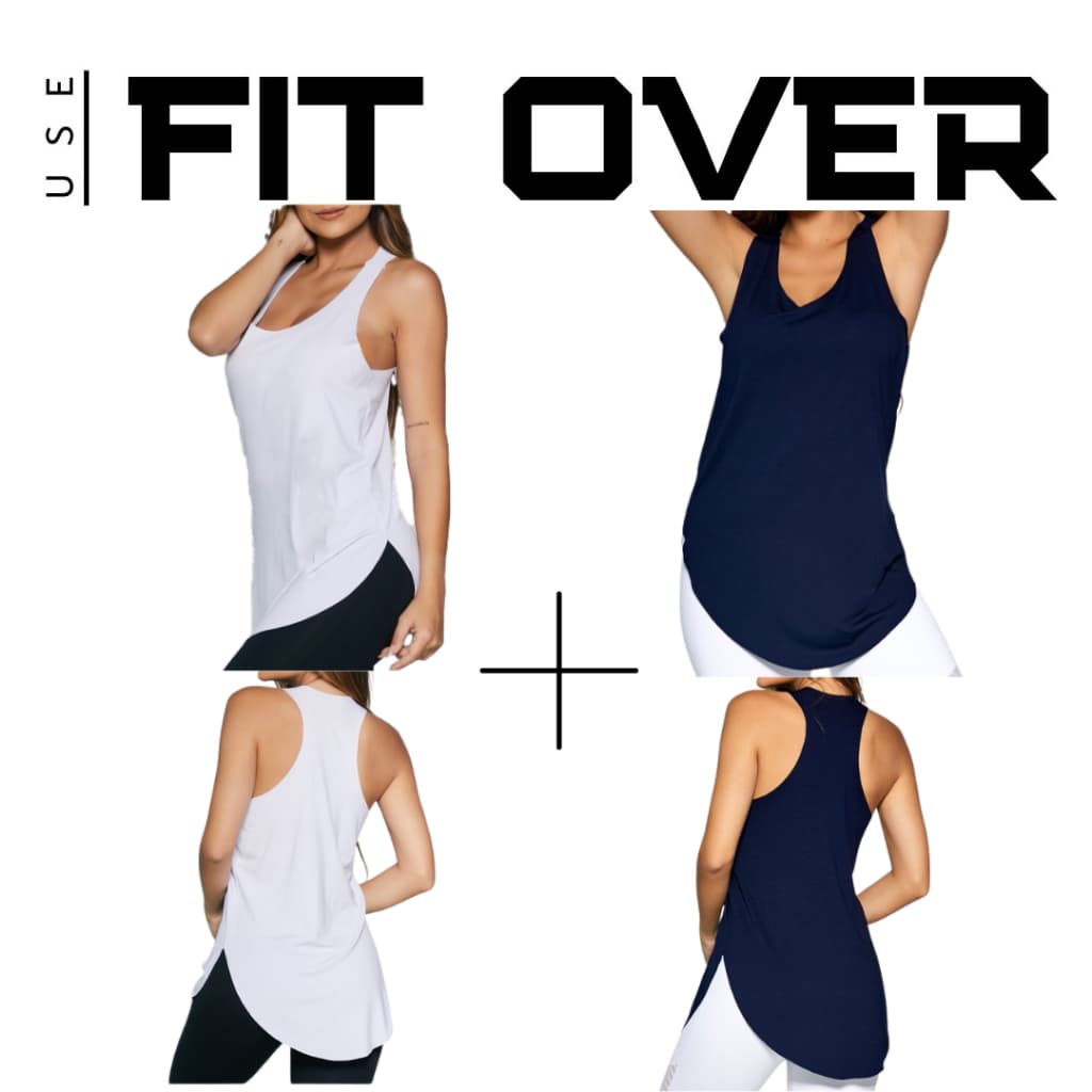 Kit 2 camisetas fitness - básica  - tapa bumbum - branca + azul - academia - crossfit - fit over