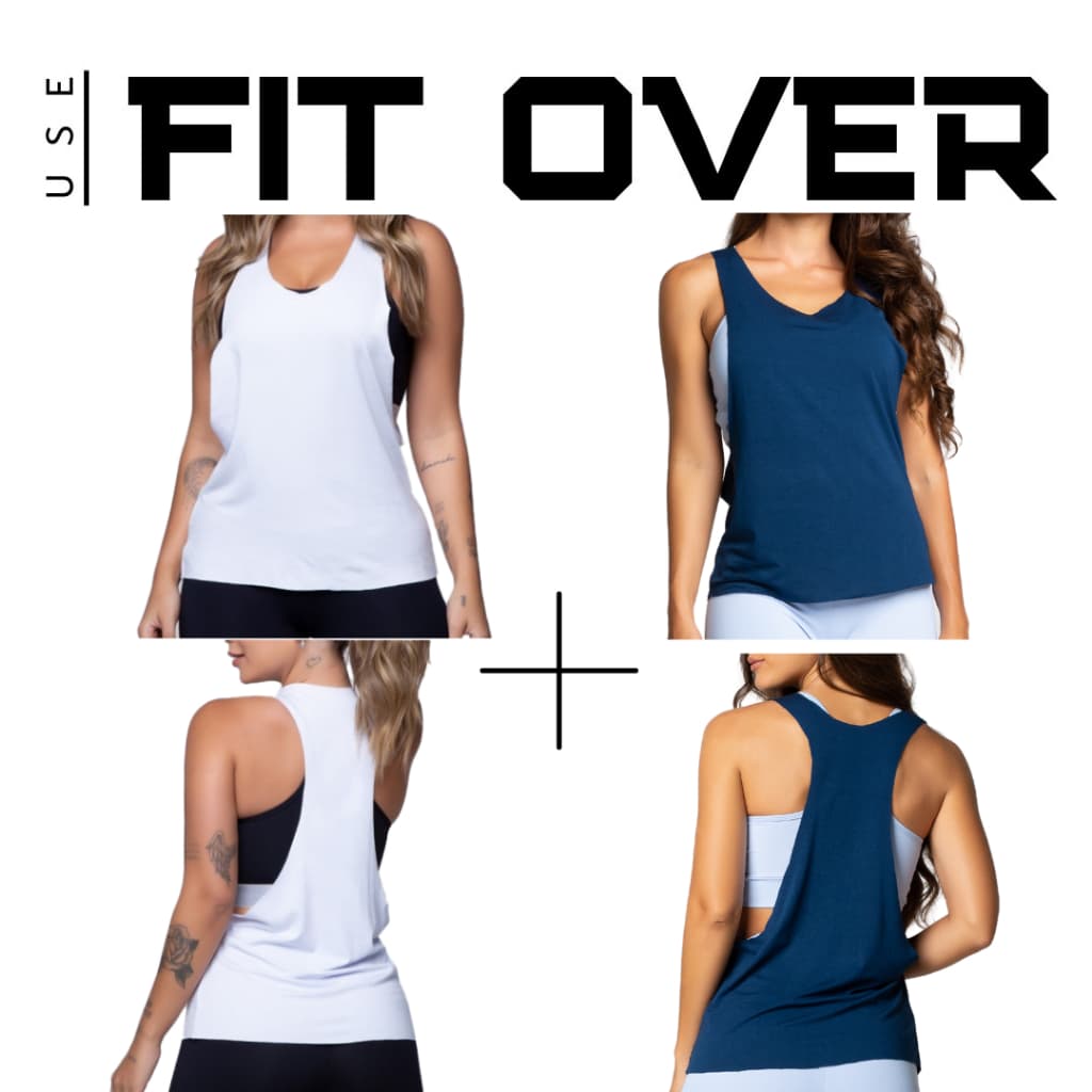 Kit 2 camisetas fitness -  cavada - branca + azul - academia - crossfit - fit over