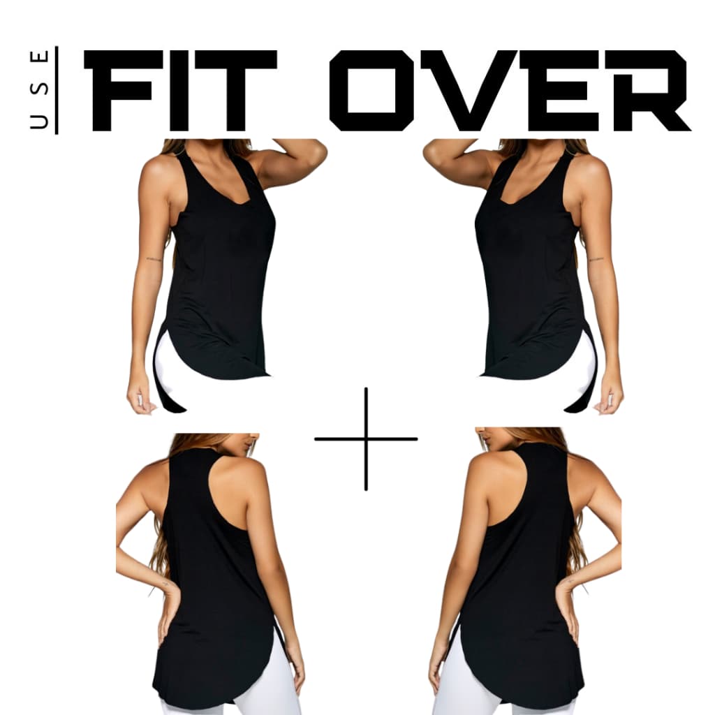 Kit 2 camisetas fitness - básica - tapa bumbum - preta + preta - academia - crossfit - fit over