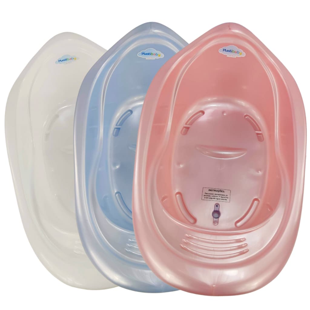 Banheira de Bebê Perolado PlastiBaby Resistente 22L Com Válvula de Escoamento