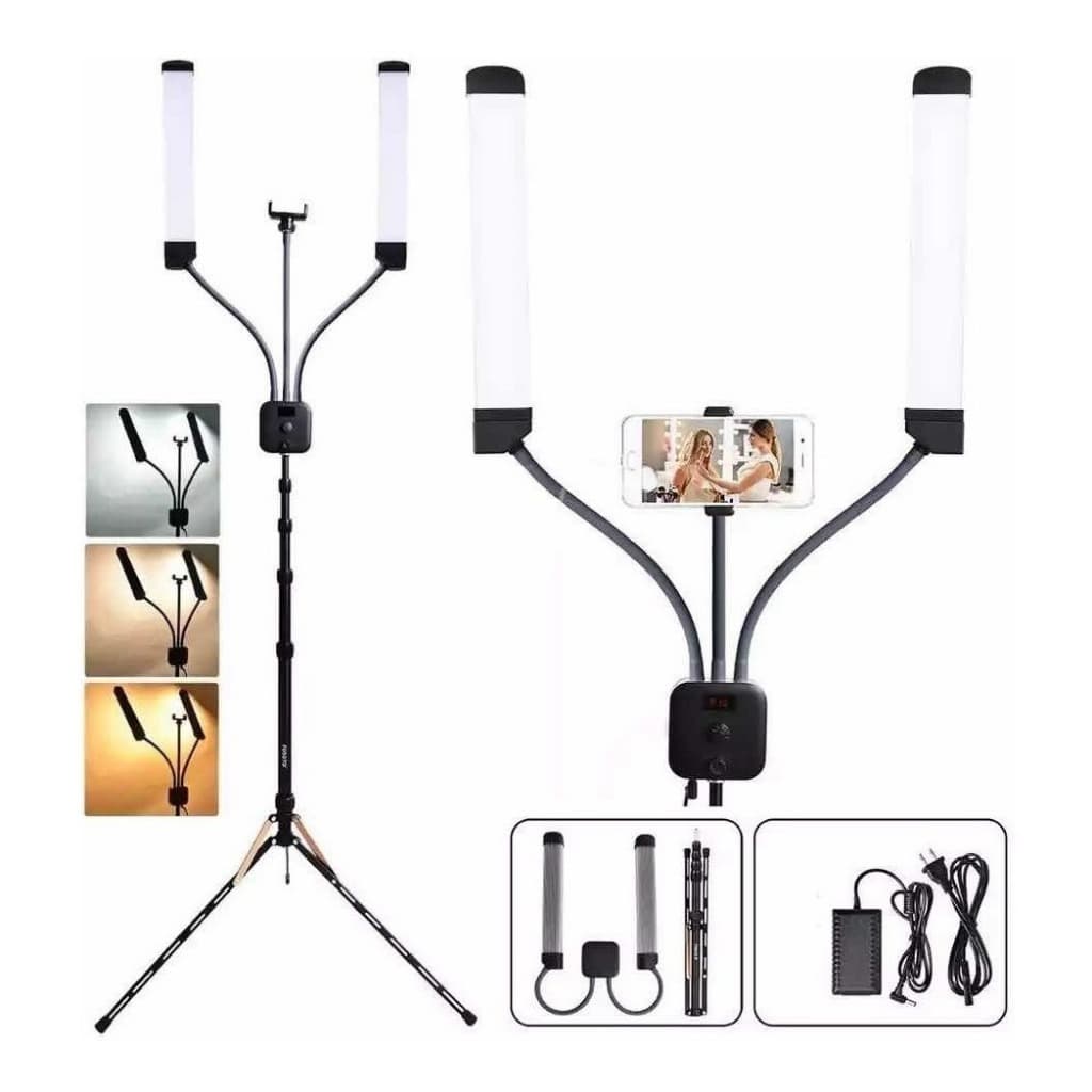 Iluminação Led Ring Light Led 45w Braço Duplo Articulado + Tripe Tomate