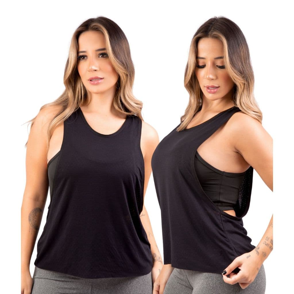 Regata Malha Feminina Cavada Blusa Fitness Malhação Academia