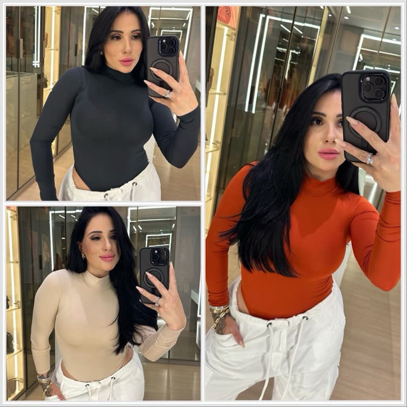 Body Bory Feminino manga longa gola alta camiseta suplex bori basico segunda pele