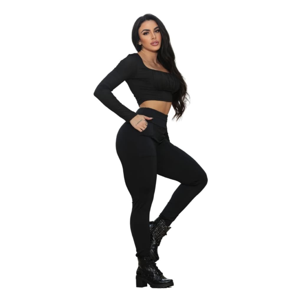 Calça Montaria Feminina Calca Legging Cintura Alta Zero Transparência Com Bolso Lateral