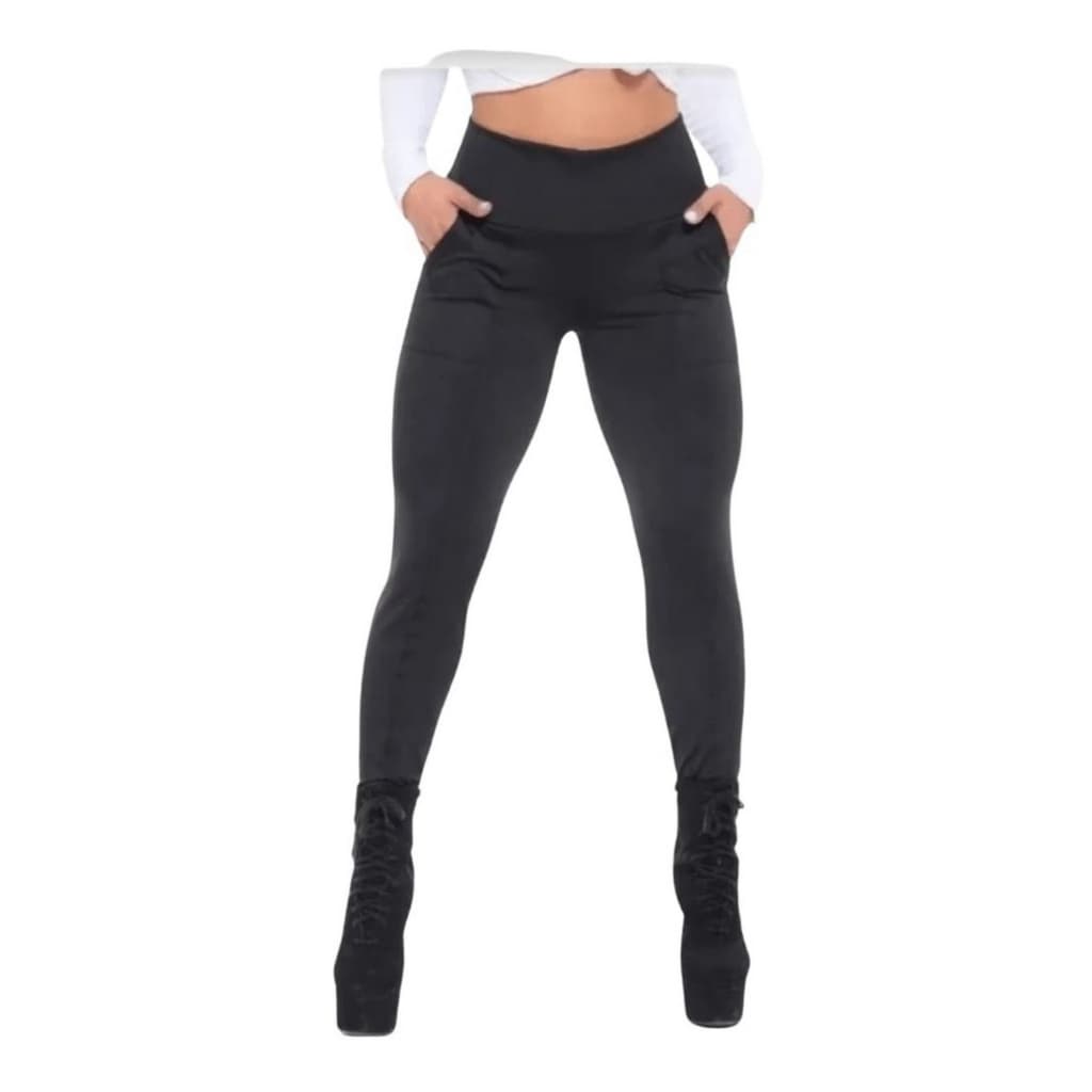 Calça Legging Gorgurão Montaria Cintura Alta Bolsos Embutidos Frontais