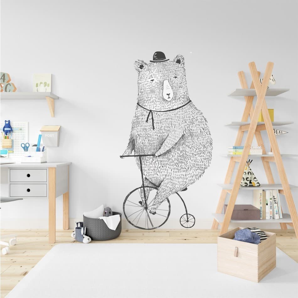 Adesivo Infantil De Parede Urso Bike Bicicleta 90x170cm