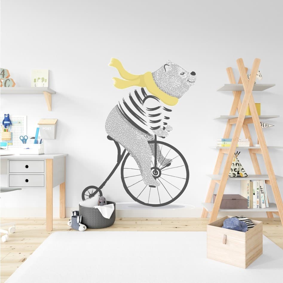 Adesivo De Parede Infantil Urso Bicicleta Luxo 100x133cm