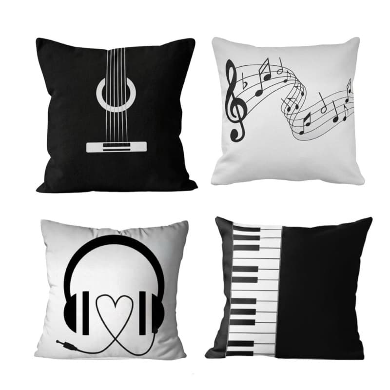 Kit 4 Capas De Almofadas Decoração Musica Som Quarto