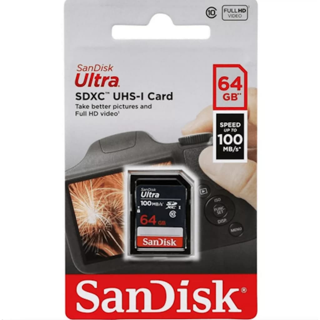 Cartão de Memória 64gb SD/SDHC Ultra 100mbs Sandisk (Câmeras Foto Semi / Profissionais)