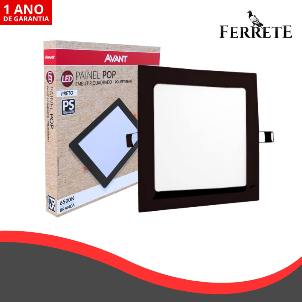 Painel Plafon Led Embutir Quadrado Preto 18w e 24w - Avant