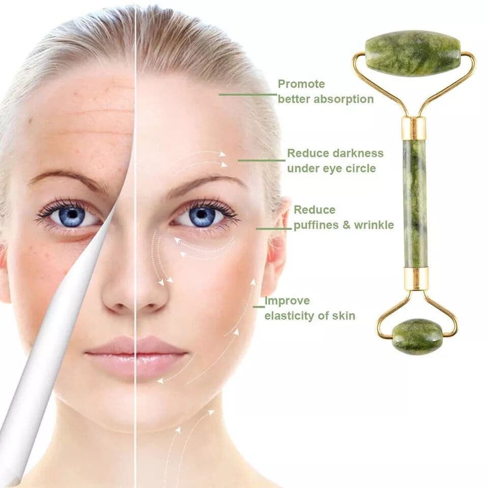 Kit Rolinho Pedra De Jade Facial Massageador Anti Rugas