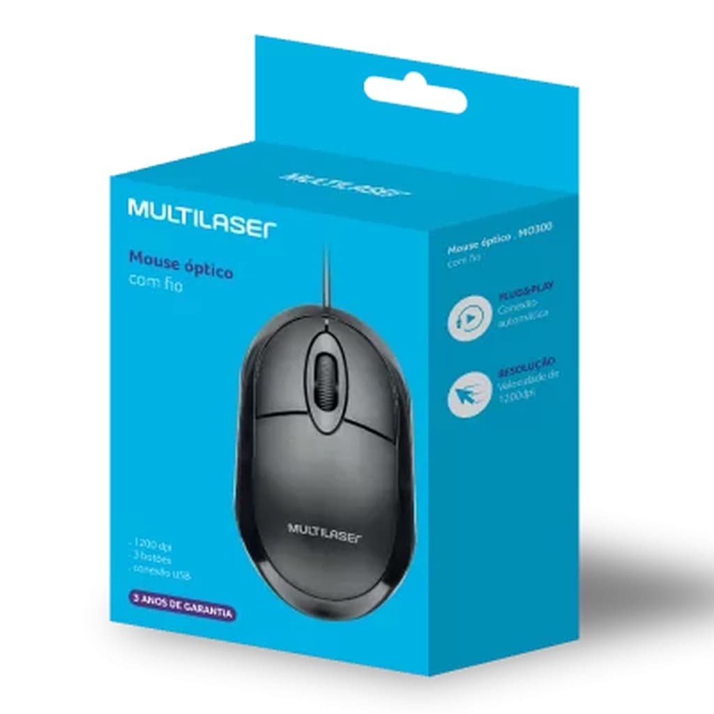 Mouse Classic Box Óptico Full Black USB Multilaser