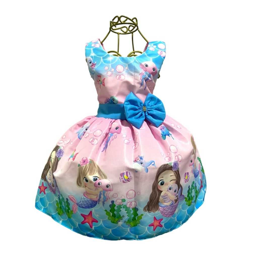 Vestido Infantil Temático Pele de Sereia Aniversários e Festas.