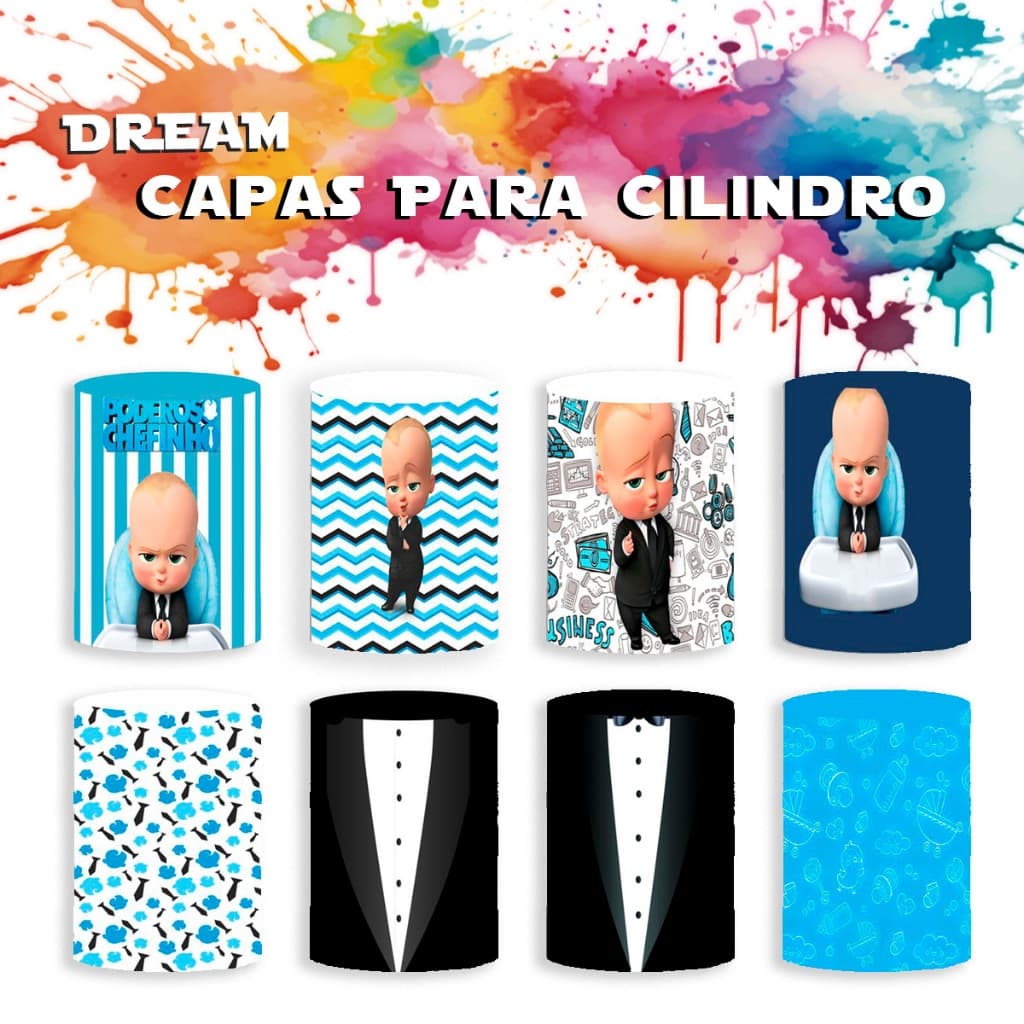 Capa Para Cilindro Decoração de Festa Temático Poderoso Chefinho Infantil Criança Cenário Malha Helanca Sublimado