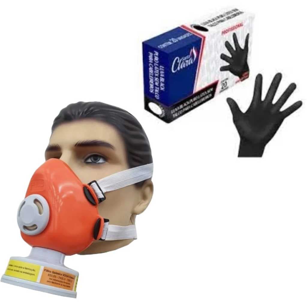 Kit Máscara Respirador 1/4 Facial + Luvas - Proteção Pintura, Progressiva Cabelo