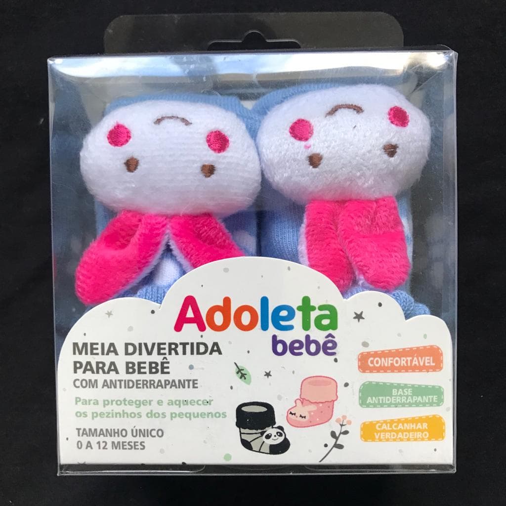 Meia Divertida Coelhinho para Bebê Antiderrapante 0 a 12 meses Adoleta