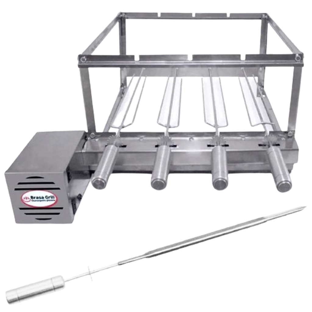 Brasa Grill Tradicional Gira 4 Espetos Churrasqueira Elétrica Giratória Bi Volts + Espeto Espada