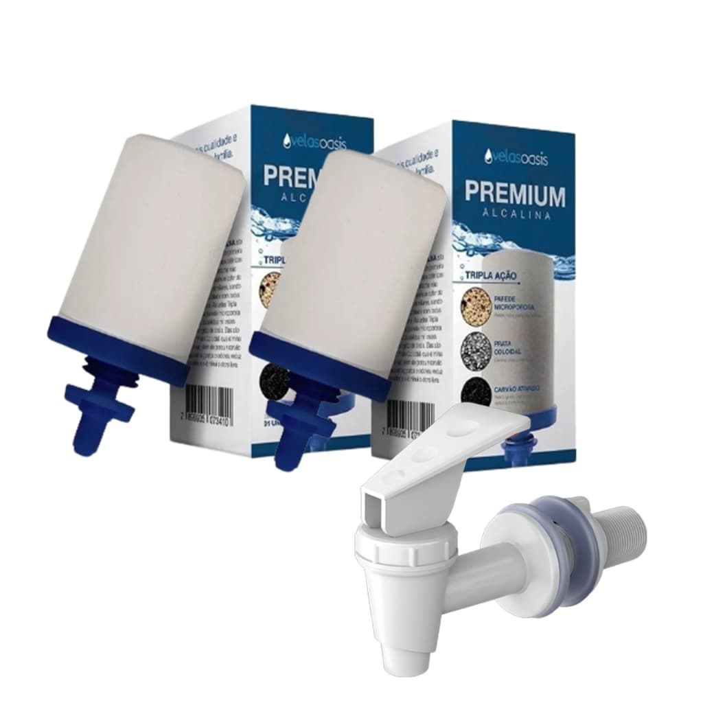 Kit 2 velas Tripla Ação Carvão Ativado + Torneirinha Para Filtro Barro Gravidade Super Oferta