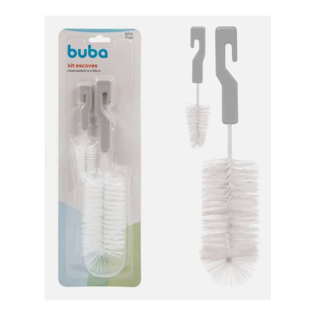 Kit Escovas Limpar Mamadeira e Bico - Buba / Cor: Cinza