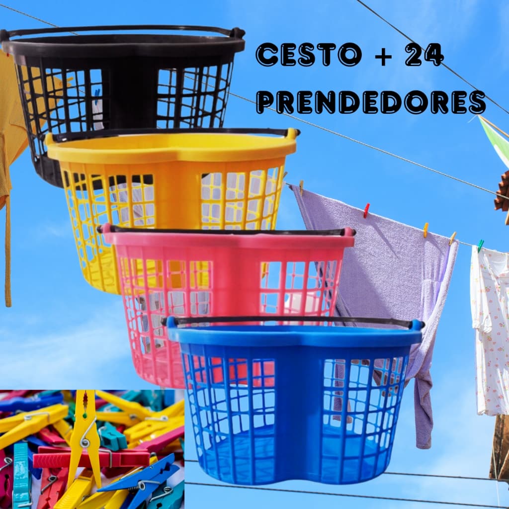 Cesto Organizador + 24 Prendedores Para Varal Multiuso Cesto Coração com Alça Plástico