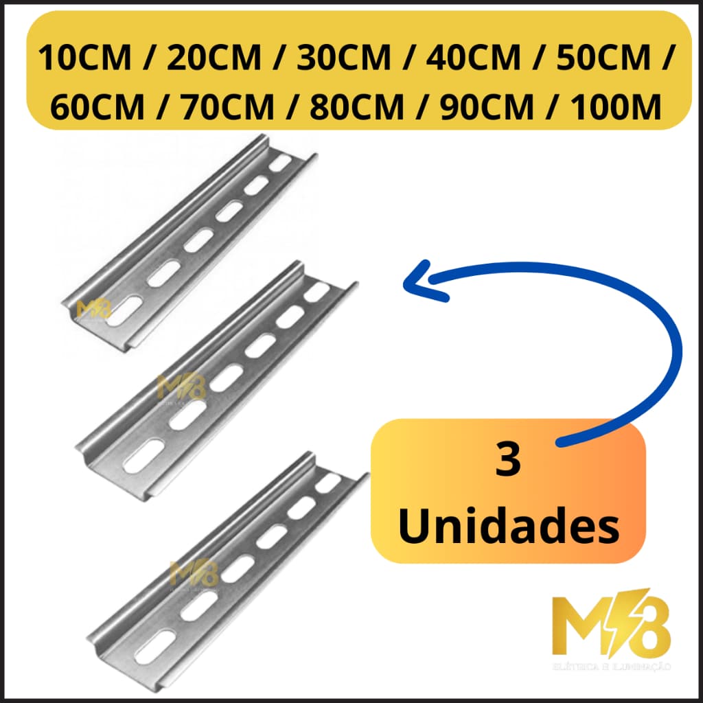 3 Unidades Trilho Din Perfurado Galvanizado para Quadro Elétrico Disjuntor Din