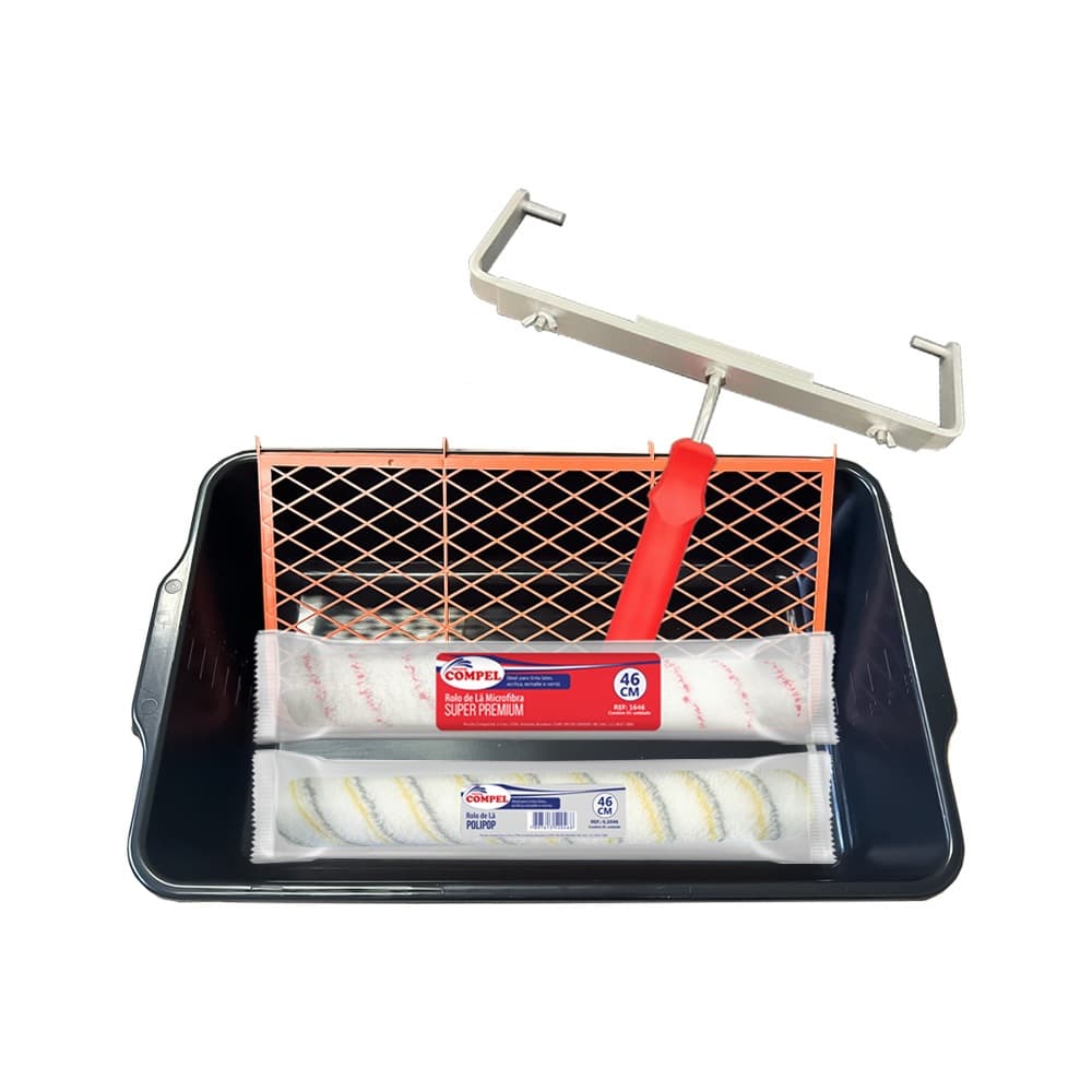 Kit Para Pintura Com Bandeja, Suporte Duplo E 2 Rolo De Lã