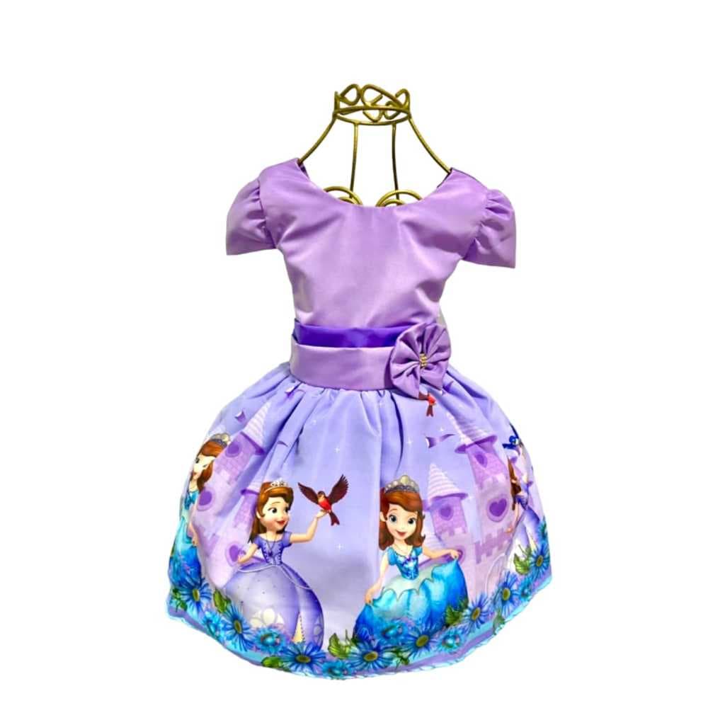 Vestido Infantil Temático Sofia Aniversários e Festas.