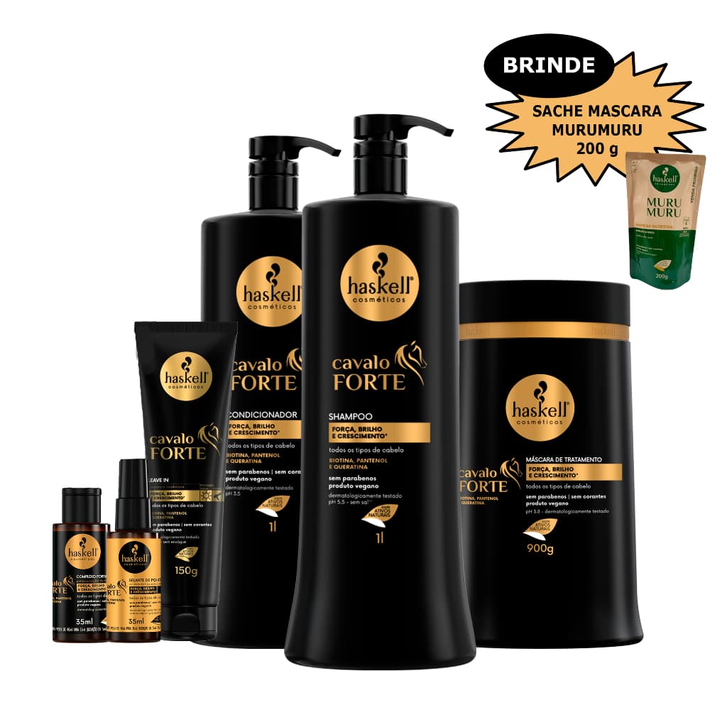 Kit Haskell Cavalo Forte 1l Completo Brilho E Crescimento
