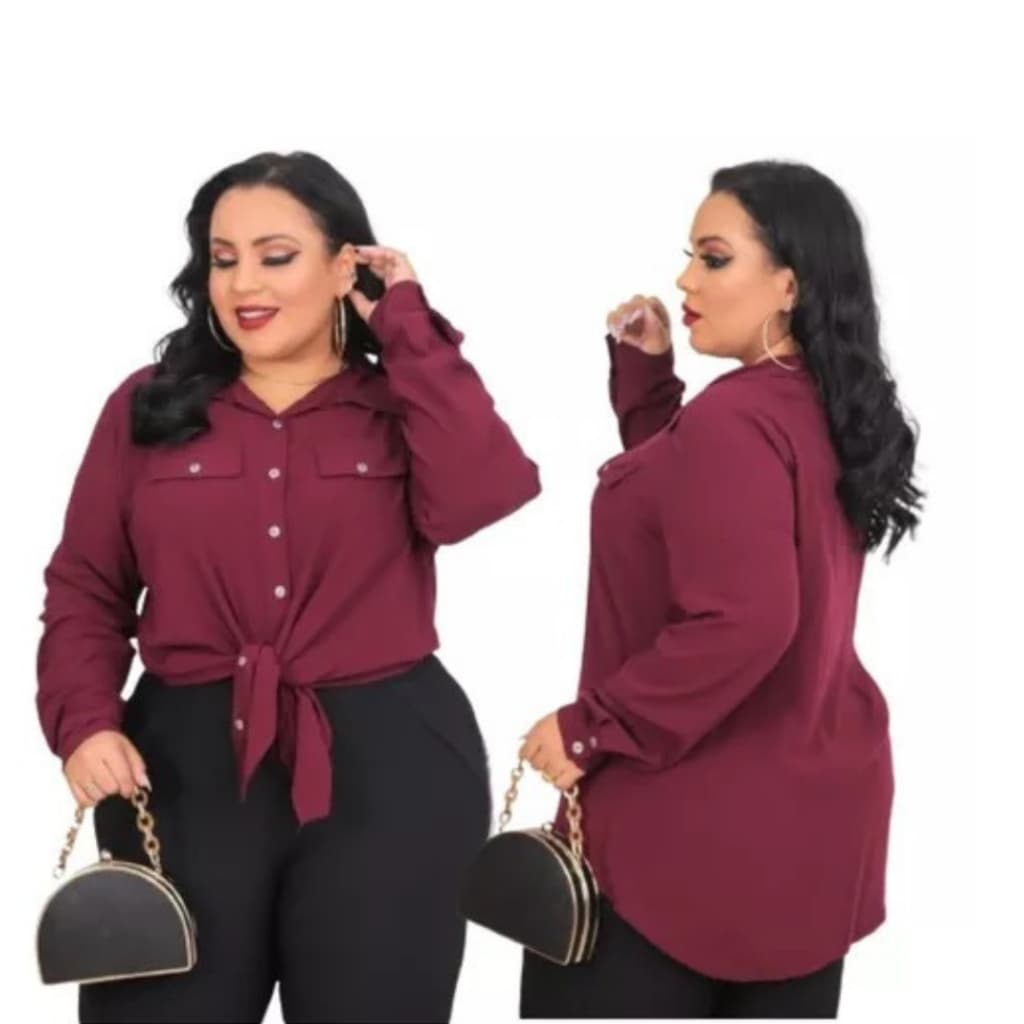 BLUSA CAMISA  FEMININA PLUS SIZE VISCOSE MANGA LONGA TAMANHOS GRANDES