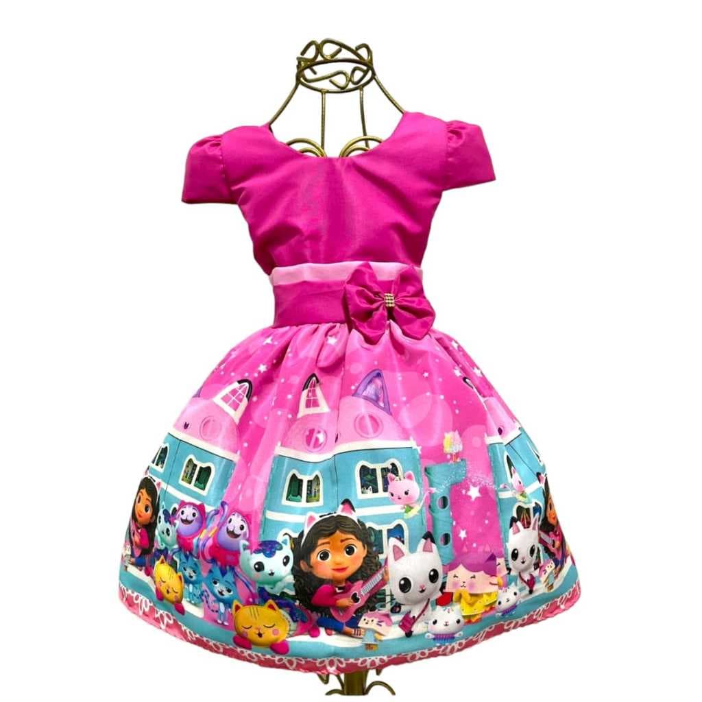 Vestido Infantil Temático Casa da Gabi Aniversários e Festas.
